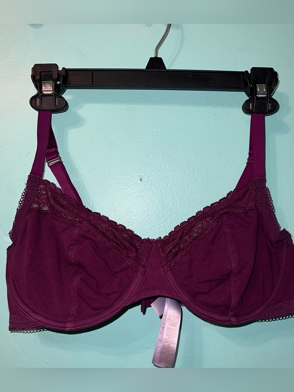 Underwire Lace-Trim Unlined Bra in Deep Plum